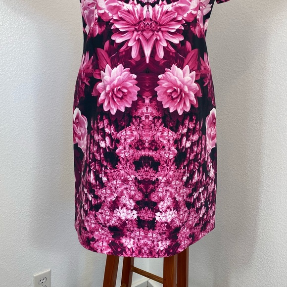 Michael Kors Women's New Pink Gardens Floral Short Dress Size 12 Dahlias Bouquet - Picture 6 of 14